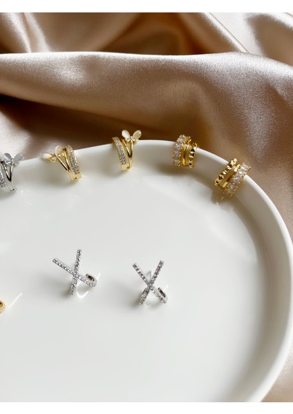 x Taşlı Silver Çelik Küpe