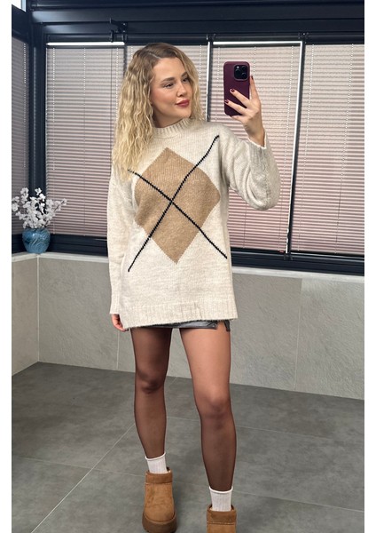 Taş Rengi Baklava Desenli Kazak fiyatları