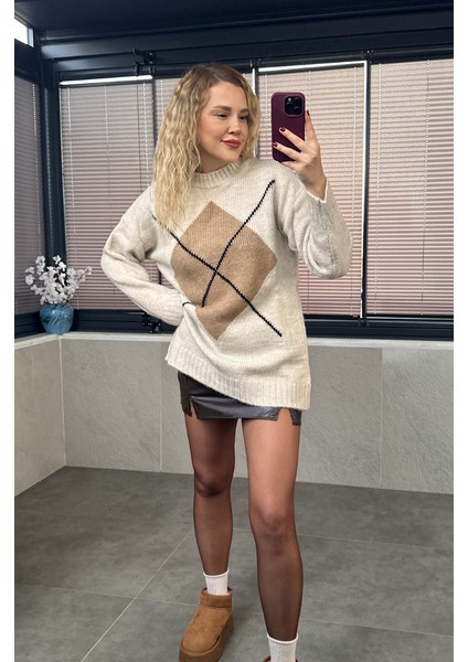 Taş Rengi Baklava Desenli Kazak fırsatları