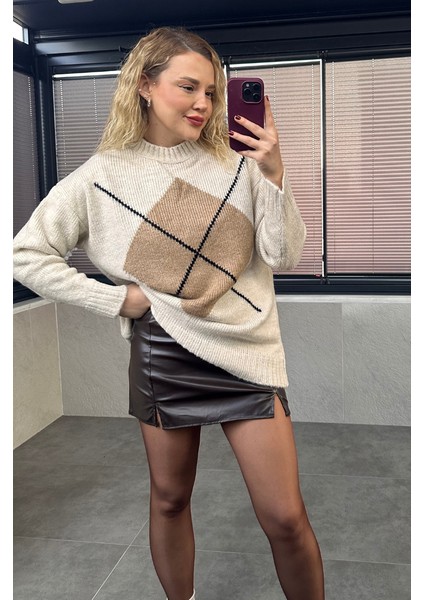 Taş Rengi Baklava Desenli Kazak indirimleri