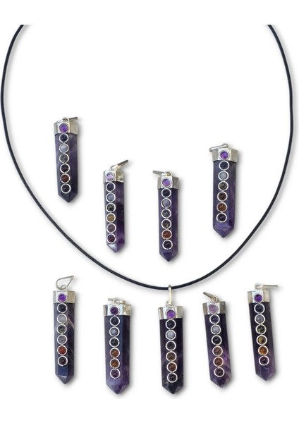 7 Çakra Taşlı Ametist Kolye 318-3 modelleri