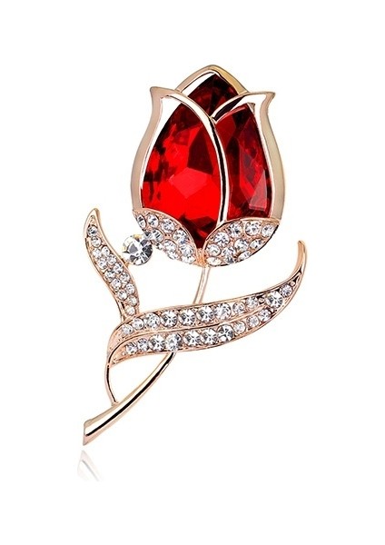 Altın Tarzı Kadınlar Rhinestone Cam Lale Çiçeği Broş Düğün Parti Broşu (Yurt Dışından)