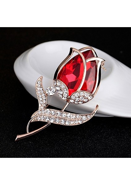 Altın Tarzı Kadınlar Rhinestone Cam Lale Çiçeği Broş Düğün Parti Broşu (Yurt Dışından) fiyatları
