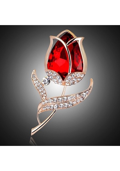 Altın Tarzı Kadınlar Rhinestone Cam Lale Çiçeği Broş Düğün Parti Broşu (Yurt Dışından) fırsatları
