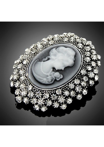 Moda Vintage Gümüş Kabartma Oyma Kameo Heykeli Kraliçe Broş Kristal Taşlı Benzersiz Mücevher Hediye (Yurt Dışından)