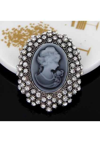 Moda Vintage Gümüş Kabartma Oyma Kameo Heykeli Kraliçe Broş Kristal Taşlı Benzersiz Mücevher Hediye (Yurt Dışından) fırsatları