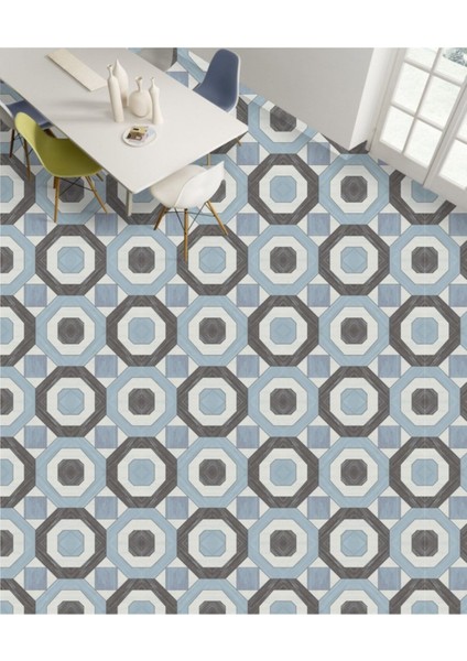 Yer Kaplama Kendinden Yapışkanlı Folyo Laminasyonlu Mavi Karo Taş Desen 60 cm x 100 cm