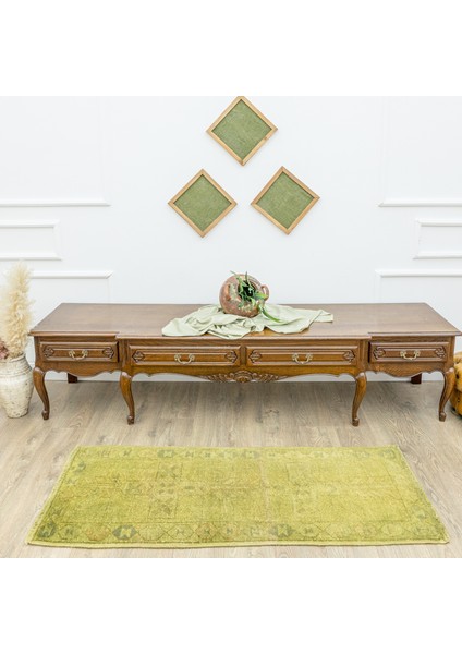 Gordion Vintage El Dokuma Yeşil Yolluk 64X159 cm