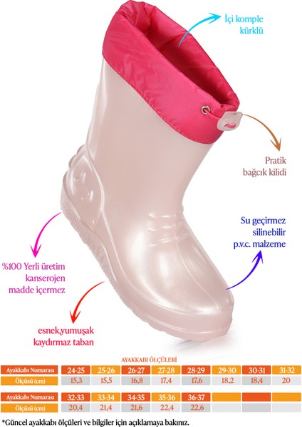 Linze Sedefli Su Geçirmez Kız Çocuk Yağmur Çizmesi fiyatları