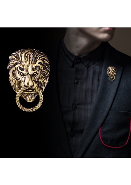Antik Altın Tarzı Yeni Retro Hayvan Aslan Kafa Broş Moda Erkek Takım Gömlek Yaka Iğne Rozeti Lapel ve Broş Takı Aksesuarları (Yurt Dışından)