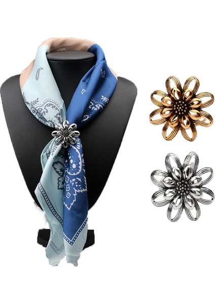 Altın Tarzı Kadın Moda Basit Alaşım Çiçek Eşarp Yüzük Broşlar Şal Eşarplar Eşarp Tokası Yüzük Klipsleri (Yurt Dışından)