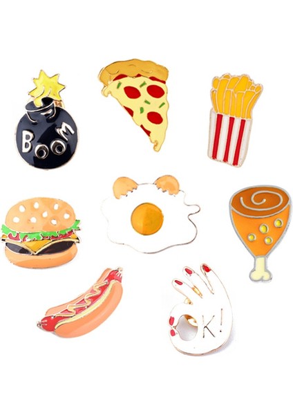 Tamam Yaratıcı Yiyecek Broş Hamburger Pizza Patates Kızartması Sosisli Sandviç Tavuk Bacakları Yumurta Emaye Broş Çantalar Şapka Rozet Erkek Kadın Çocuk Hediye (Yurt Dışından)