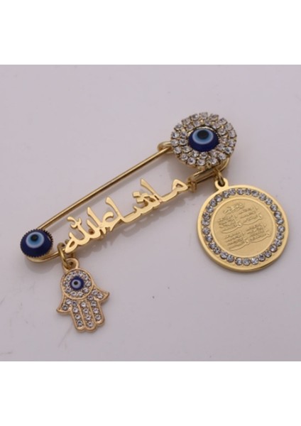 Altın Tarzı Islam Mashallah Dört Kutsal Sureli Hamsa Hand Of Fatima Nazar Boncuklu Çelik Broş Bebek Iğnesi (Yurt Dışından) modelleri