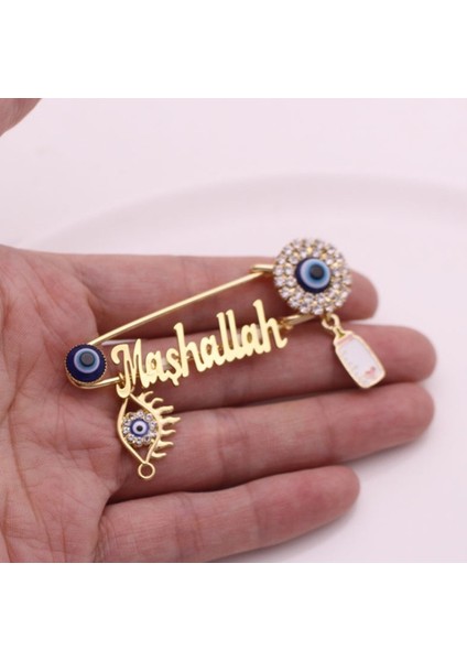 Altın Tarzı Islam Müslüman Mashallah Nazar Boncuğu Paslanmaz Çelik Broş Bebek Pin Takı (Yurt Dışından) fiyatları