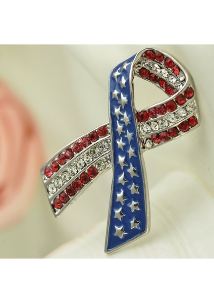 Çok Renkli Stil Diamante Rhinestone Abd Amerika Bayrak Kurdele Broş - Vatansever Takı (Yurt Dışından)