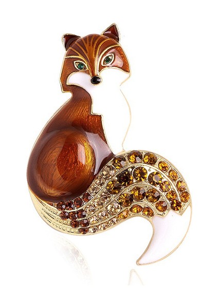 Kahverengi Tarzı Yeni Gelen Taşlı Tilki Broşlar Kadınlar Için Emaye Hayvan Pin Broo Renkler Kış Tasarımı Ceket Takı Mevcut (Yurt Dışından) modelleri