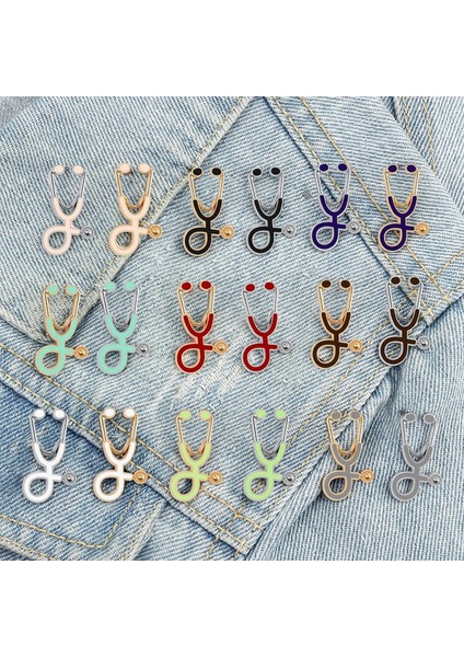 Gümüş-Kırmızı Karikatür Stetoskop Broş Sıcak 18 Renkli Şirin Yaratıcı Doktor Hemşire Yelekleri Renkli Mini Rozet Takı Başörtü Hediyesi (Yurt Dışından) fiyatları