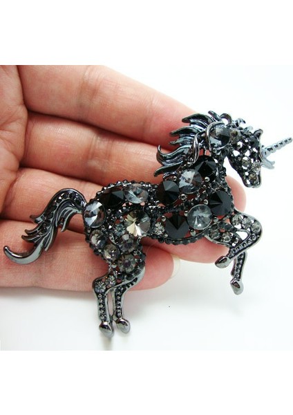 Siyah Stil Erkek Kadın Takılar Için Eşsiz Şık Siyah Unicorn At Art Nouveau Taşlı Kristal Broş (Yurt Dışından) fiyatları