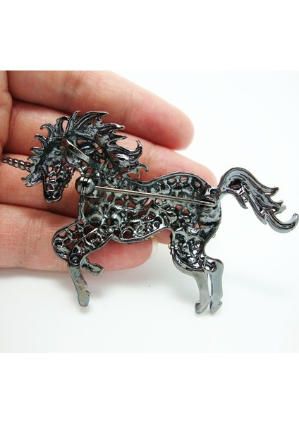 Siyah Stil Erkek Kadın Takılar Için Eşsiz Şık Siyah Unicorn At Art Nouveau Taşlı Kristal Broş (Yurt Dışından) modelleri