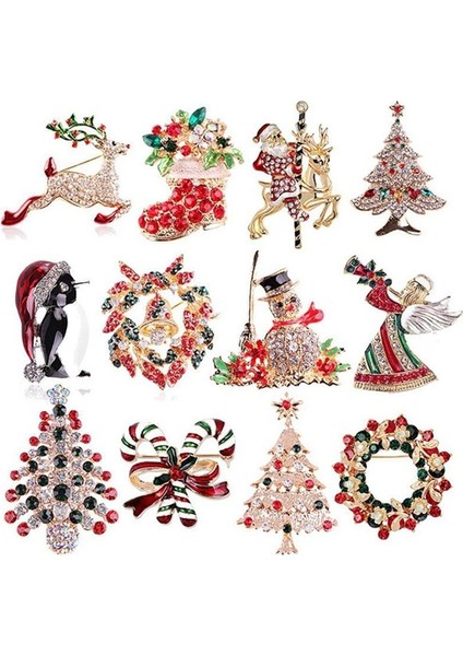 H07 Moda Kristal Noel Adamı Noel Ağacı Geyik Broş Kadın Takı Xmas Parti Takıları (Yurt Dışından)