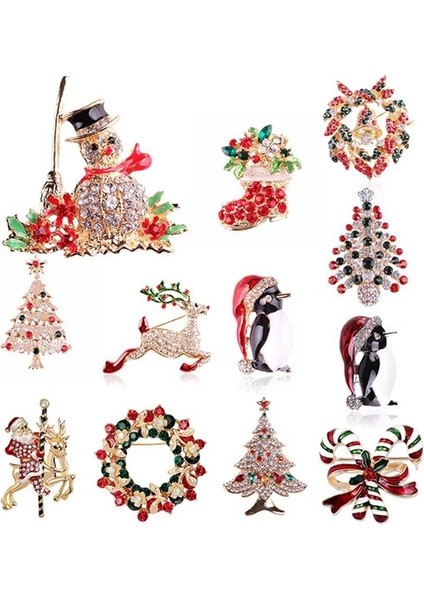 H07 Moda Kristal Noel Adamı Noel Ağacı Geyik Broş Kadın Takı Xmas Parti Takıları (Yurt Dışından)