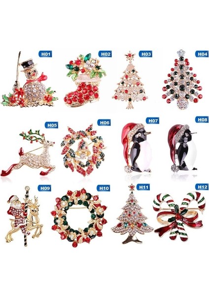 H07 Moda Kristal Noel Adamı Noel Ağacı Geyik Broş Kadın Takı Xmas Parti Takıları (Yurt Dışından)