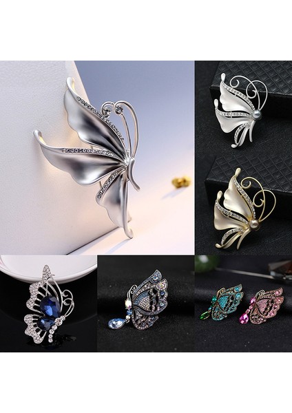 Sarı Stil Kadınlar Için Taşlı Gümüş Kelebek Broş Düğün Takı Moda Takı (Yurt Dışından) fiyatları