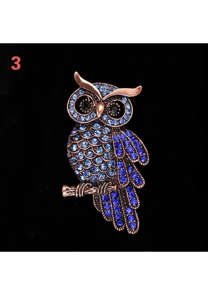 No.3 Boyutu Antik Kadın Erkek Baykuş Kore Çinko Alaşım Trendy Taklit Taş Mavi Broş Rozeti Noel Hediyeleri Aksesuarları (Yurt Dışından)