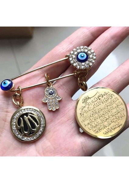 Altın Tarzı Islam Ayetül Kürsi Allah Türk Nazar Boncuklu Hamsa Fatma'nın Eli Paslanmaz Çelik Başörtü Broş Bebek Iğnesi (Yurt Dışından) modelleri