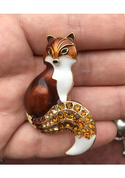 Kahverengi Tarzı Kadınlar Için Taşlı Emaye Tilki Broşları Parti Kıyafet Takımları Hediye (Yurt Dışından) modelleri