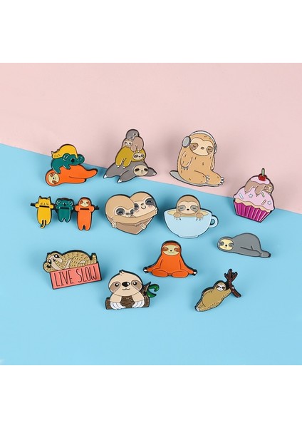 K Kadınlar Için Sevimli Hediye 12 Stil Sloth Emaye Hayvan Broş Rozeti Kawaii Cute (Yurt Dışından)
