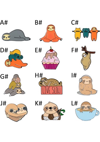 K Kadınlar Için Sevimli Hediye 12 Stil Sloth Emaye Hayvan Broş Rozeti Kawaii Cute (Yurt Dışından)