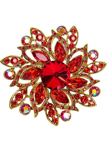 Kırmızı Stil Kadın Moda Çiçek Broş Zarif Kristal Buket Broşlar Parti Düğün Korsaj Aksesuarları (Yurt Dışından)