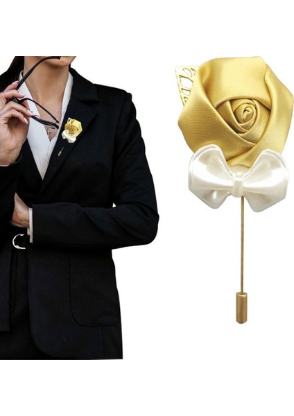 Damatlar Düğün Için El Yapımı Kamelya Çiçeği Butoniyer Takma Çiçek Çubuğu Başlık Suit Takım Elbise Korsaj Şerit (Yurt Dışından)