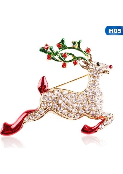 H05 Moda Kristal Noel Adamı Noel Ağacı Geyik Broş Kadın Takı Xmas Parti Takıları (Yurt Dışından)