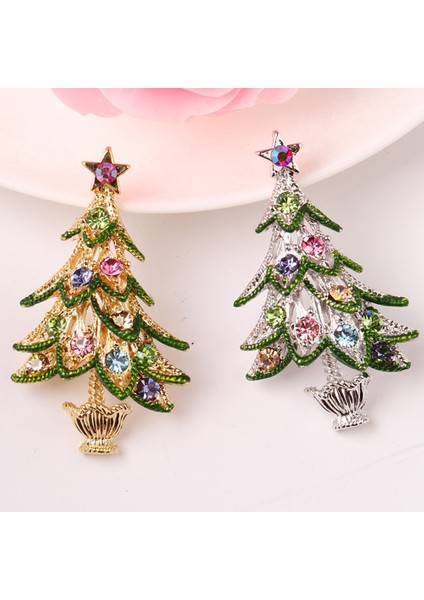 Platin Tarzı Yılbaşı Retro Moda Dekor Aksesuarları Kristal Kadın Noel Ağacı Takı Broşlar Papyon (Yurt Dışından)