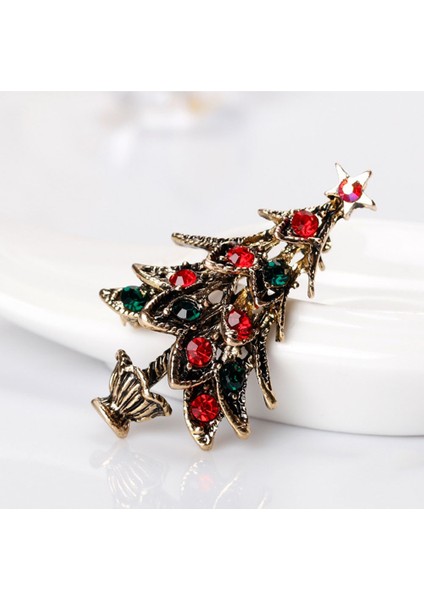 Platin Tarzı Yılbaşı Retro Moda Dekor Aksesuarları Kristal Kadın Noel Ağacı Takı Broşlar Papyon (Yurt Dışından)
