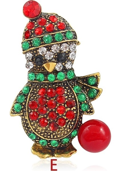 E Retro Kristal Noel Serisi Broş Antik Gümüş Bronz Noel Ağacı Zili Penguen Kurdele Kar Adamı Noel Baba Broşları Noel Hediyeleri (Yurt Dışından)