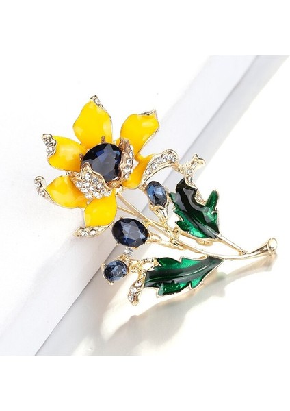 Sarı Stil Kadınlar Için Sarı Emaye Çiçek Broşlar Moda Güzel Büyük Kristal Taşlı Bitki Broş Bayan Takı Hediye (Yurt Dışından) fiyatları