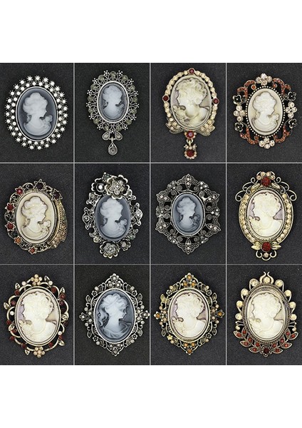 A6 Kadınlar Için Vintage Broşlar ile Kristal Taşlı Kraliçe Güzelliği Cameo Broş - Mücevherat Mağazası (Yurt Dışından)