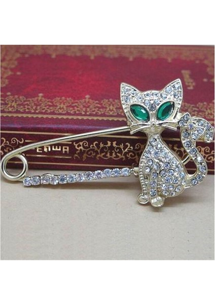 Altın Tarzı Kadınlar Için Güzel Moda Broşlar Hayvan Broş Yeşil Göz Kristal Kedi Broş Mutlu Al - (Yurt Dışından)