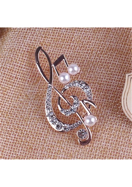 Altın Tarzı Yeni Moda ve Şık Kadın Müzik Notları Taşlı Inci Broş Sevimli Broş Şıklık Takı Harika (Yurt Dışından)