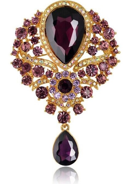 Mor Tarzı Büyük Kristal Su Damlası Çiçek Broş Kadınlar Saray Stili Çiçek Düğün Parti Günlük Broş Hediye (Yurt Dışından) fırsatları