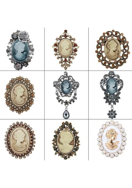 A19 Kadınlar Için Vintage Broşlar ile Kristal Taşlı Kraliçe Güzelliği Cameo Broş - Mücevherat Mağazası (Yurt Dışından) fırsatları