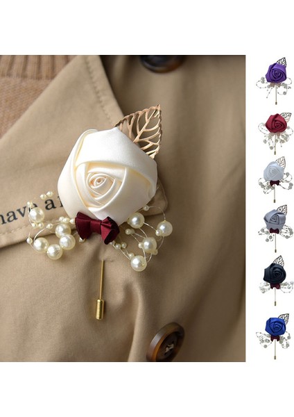 Kraliyet Mavisi Stili 1 Adet Düğün Boutonniere Yapay Çiçek Korsaj Töreni Çiçek Broş Gelin Incili Boncuklu Çok Renkli (Yurt Dışından)