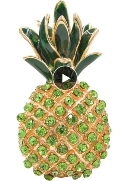 Altın Tarzı Kadınlar Için Yeşil Renkli Taşlı Ananas Broş Moda Yaz Broşu Email Hediyeler (Yurt Dışından)