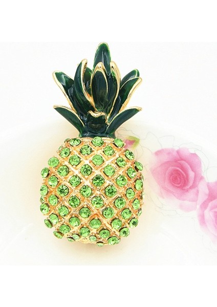 Altın Tarzı Kadınlar Için Yeşil Renkli Taşlı Ananas Broş Moda Yaz Broşu Email Hediyeler (Yurt Dışından) fırsatları