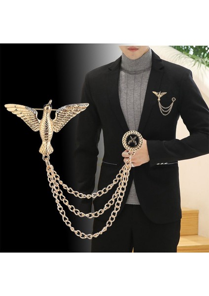 Altın Tarzı Stila Moda Kartal Broş Erkek Takım Aksesuarları Zincir Kişiselleştirilmiş Düğün Elbise Uzun Kaban Korsaj Rozeti (Yurt Dışından)