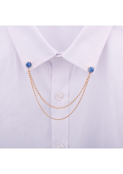 Mavi Stil Kore Yeni Moda Taşlı Püskül Zincir Broş Gömlek Rozeti Elbise Kolye Broşları Erkek Takıları Için Lüks (Yurt Dışından)