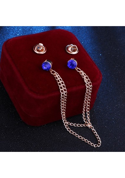 Mavi Stil Kore Yeni Moda Taşlı Püskül Zincir Broş Gömlek Rozeti Elbise Kolye Broşları Erkek Takıları Için Lüks (Yurt Dışından)